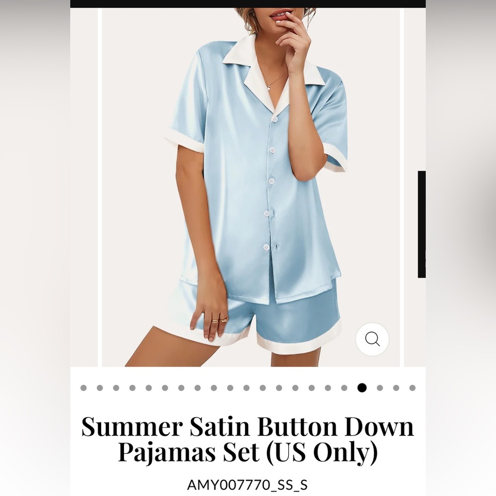 Blue Satin Button Down Pajama Set